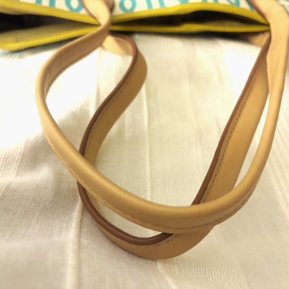 Kate Landry Tote "Like New" Teal/Yellow/White Lattice Design Gold Hardware - Picture 7 of 12